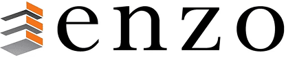 Logo with text "enzo" and geometric design.