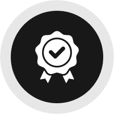 Award badge with check mark icon.