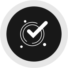 Checkmark icon with circular design elements.