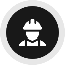 Worker icon on black circular background.
